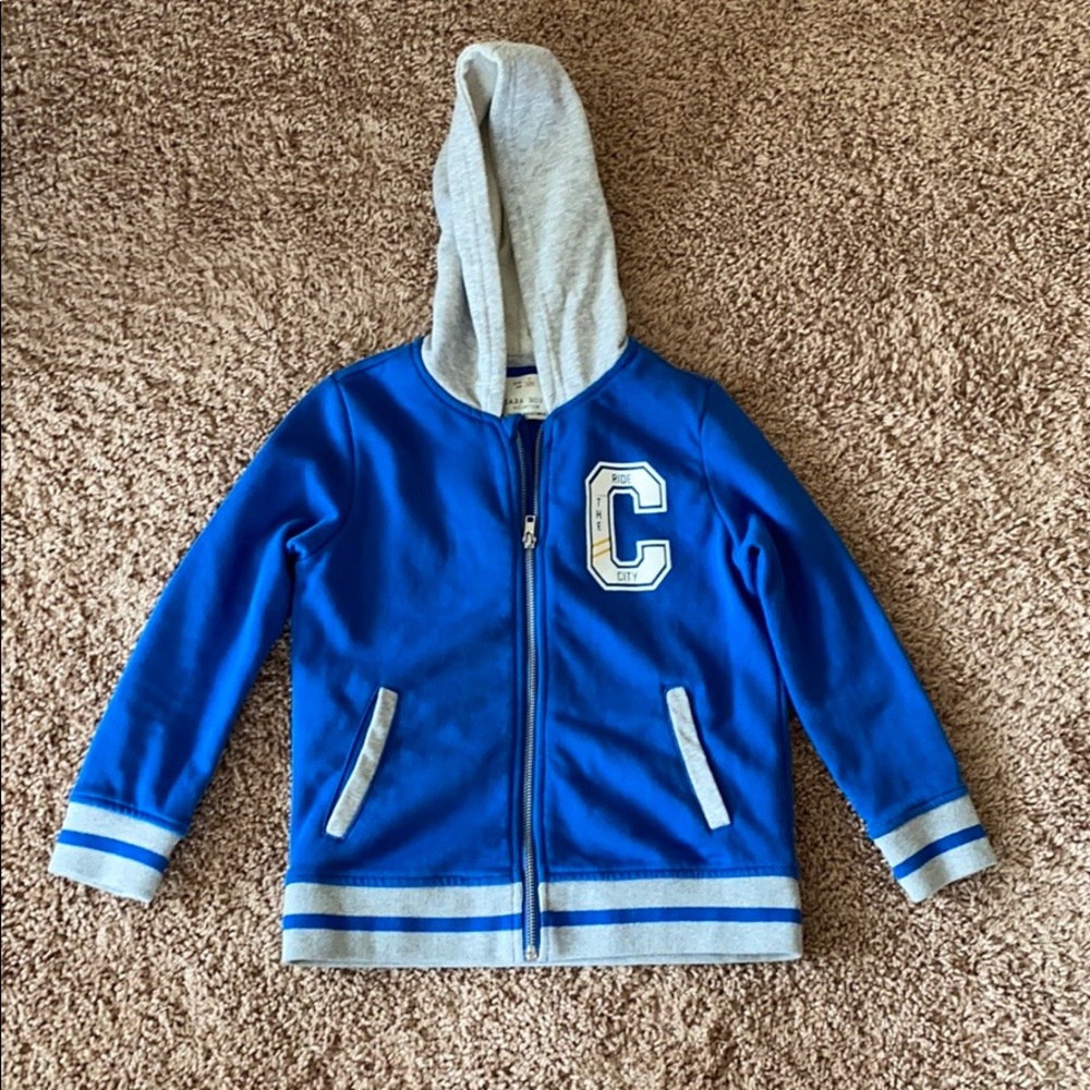 Zara Boys Gray Blue Zip Up Hoodie Size 7